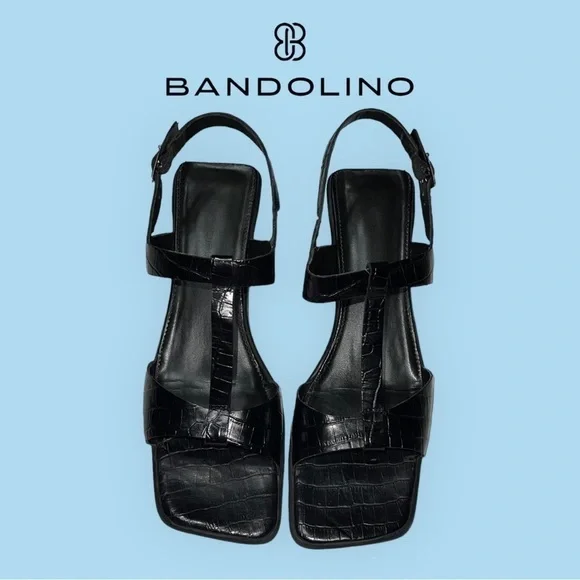 BANDOLINO *Vintage* (EUC) Kendra Black Leather T Strap Sandals, Size 9.5 - Picture 12 of 12